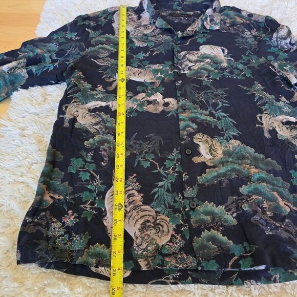 ALL SAINTS Men's Navy Tiger Print Button-Up Shirt Long Sleeve Size XXL - Picture 9 of 11